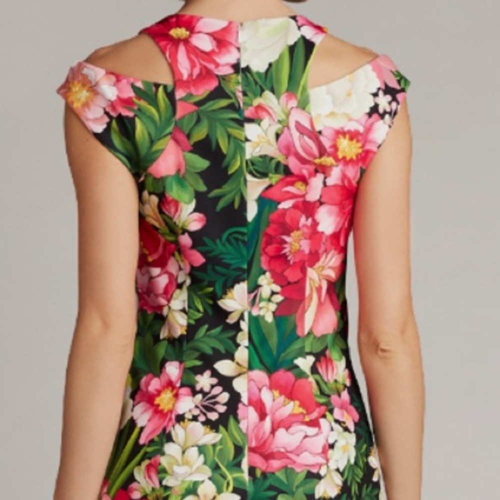 Tadashi Shoji ZORA FLORAL SHOULDER CUT-OUT DRESS SZ Medium Tropical Ruffle Sexy - Picture 10 of 16